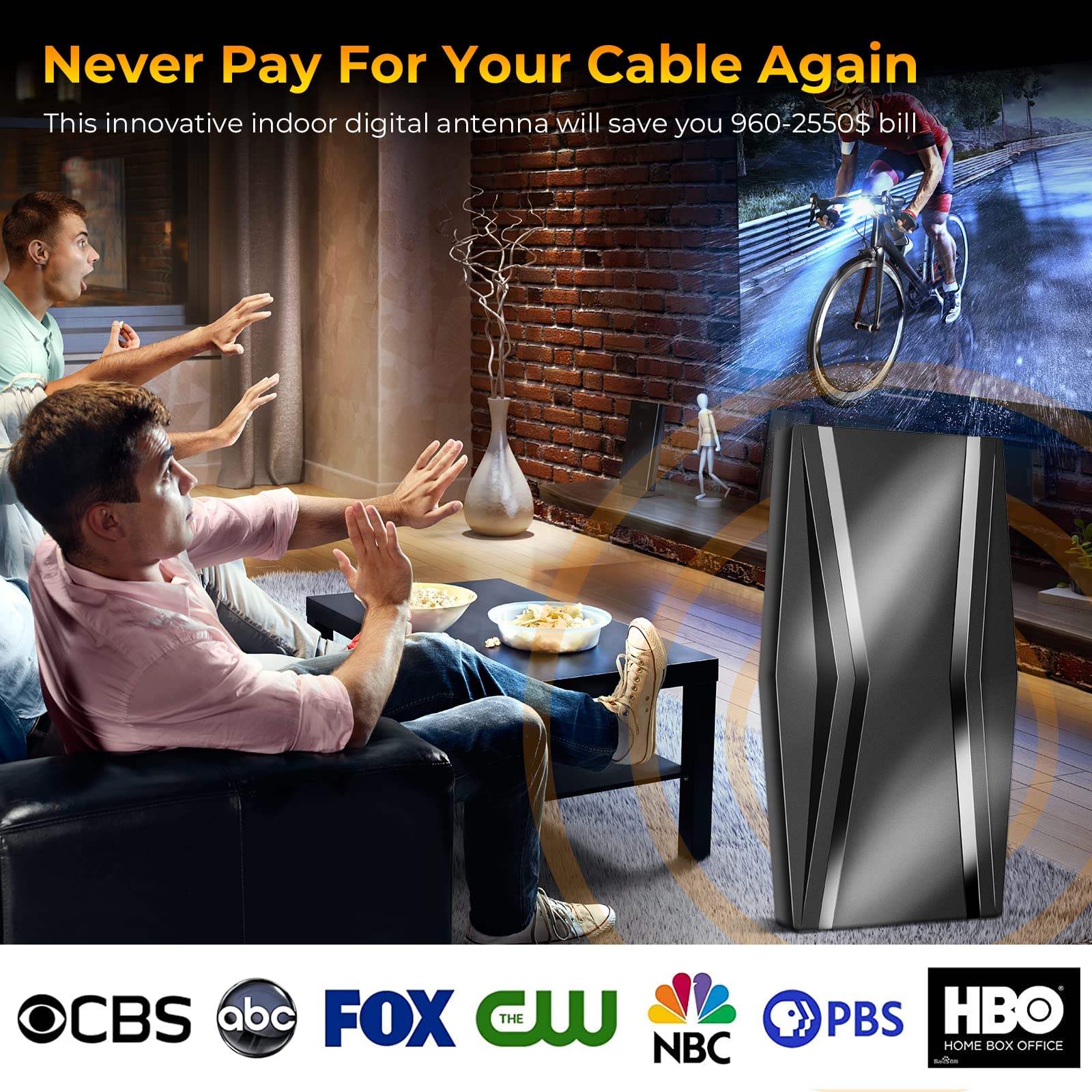 2023 Upgraded TV Antenna for Smart tv Up to 520+ Miles, Antenna TV Digital HD Indoor with Amplifier and Signal Booster- Support 4K 1080p Fire tv Stick and All Older TV's -38ft Coax HDTV Cable