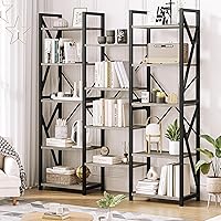 IDEALHOUSE Triple Wide 5 Tier Book Shelf, Tall Bookshelf with Open Display Shelves, Industrial Large Bookshelves and Bookcases with Metal Frame for Living Room, Bedroom, Home Office-Grey