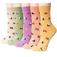 5 Pairs Womens Funny socks Cozy Cute Printed Patterned Fun Socks Novelty Cat Socks for Women Gifts