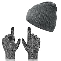 Achiou Winter Gloves and Knit Womens Beanie Hat