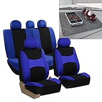 Automotive Car Seat Covers Breezy Flat Foam Padding Cloth Full Set Blue Seat Covers,Airbag and Split Rear Universal Fit Interior Accessories for Cars Trucks and SUV with Car Accessories