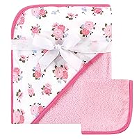 Luvable Friends Unisex Baby Cotton Hooded Towel and Washcloth, Floral, One Size