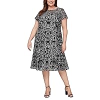 S.L. Fashions Women's Size Lace and Sequin Fit and Flare Dress Plus