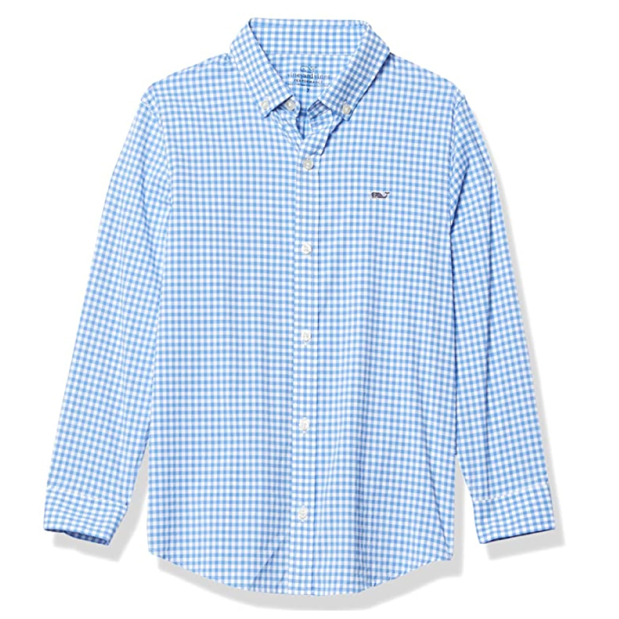 vineyard vines Boys' Arawak Gingham On-The-go Nylon Performance Whale Shirt