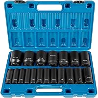 VEVOR Impact Socket Set 1/2 Inches 19 Piece, Deep Socket, 6-Point Sockets, Rugged Construction, Cr-V, 1/2 Inches Drive Socket Set Impact 3/8 inch - 1-1/2 inch, with a Storage Cage