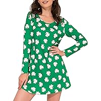 Aphratti Women's Long Sleeve St Patricks Cute Clover Print Casual Flare Swing Dress