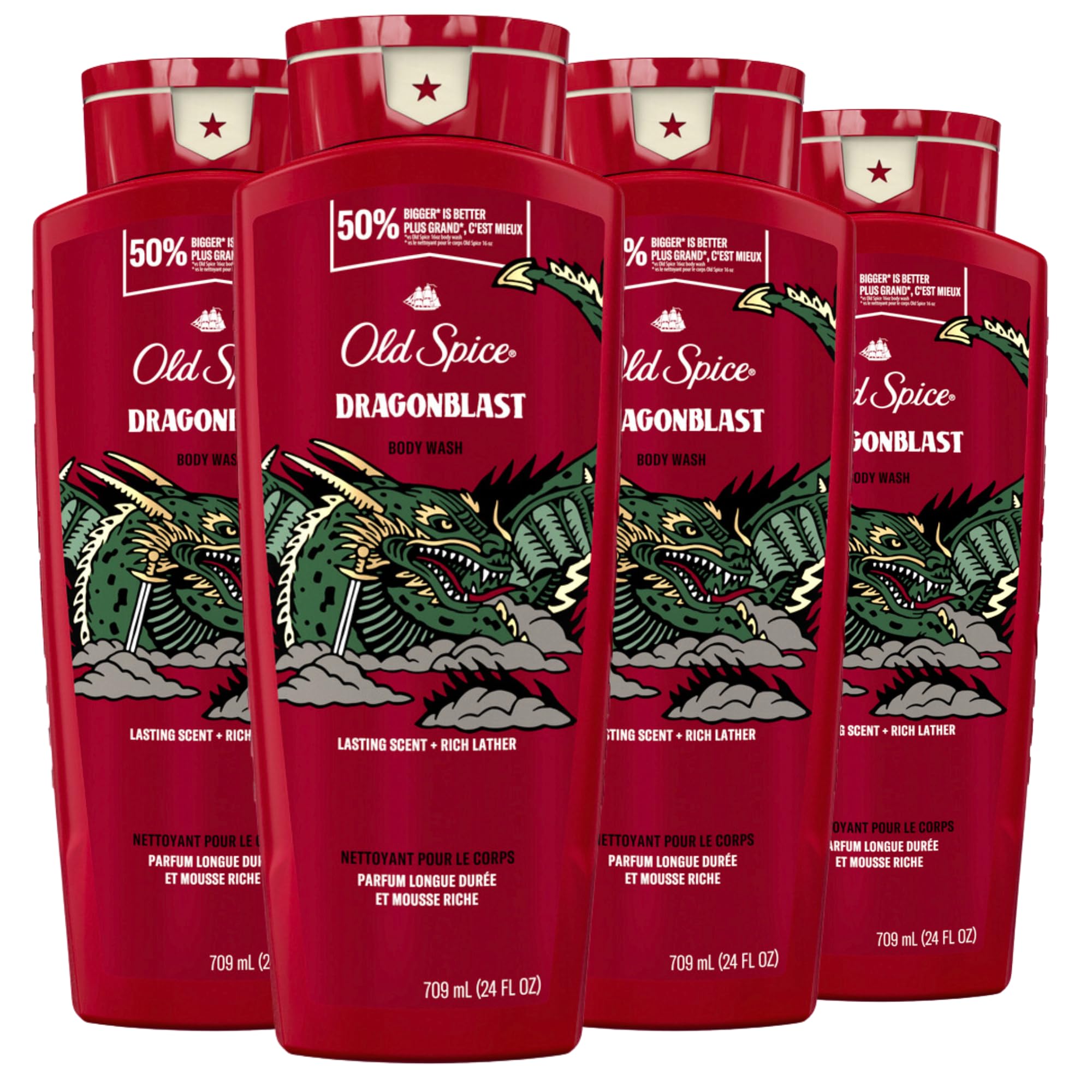 Old Spice Body Wash for Men, Dragonblast, Long Lasting Lather, 24 fl oz (Pack of 4)