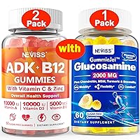 NEVISS 2Pack Vitamin ADK with B12 Gummies + 1Pack Glucosamine Filled Gummies