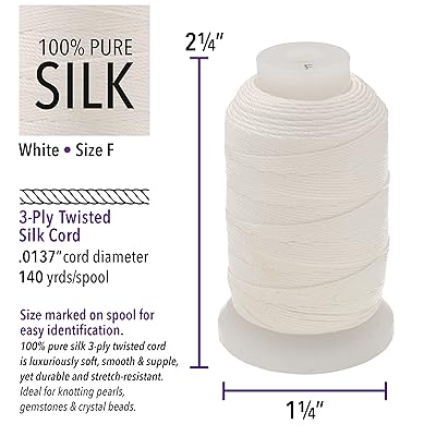 The Beadsmith Pure Silk Cord – White Color – Size F (0.348mm/0.0137”) – 140  Yards (420ft), 1/2-Ounce Spool – for Knotting Pearls, Gemstones, Crystals