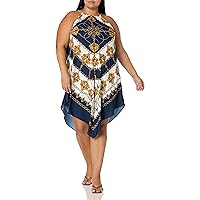 Adrianna Papell Women's Scarf Printed Halter Trapeze