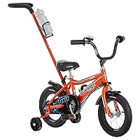 Grit and Petunia Push Steer and Ride Kids Bike, For Boys & Girls Ages 2-4 Year Old, Rider Height 28-38 Inch, 12-Inch Wheels, Training Wheels, Detachable Push Handle with Water Bottle & Holder
