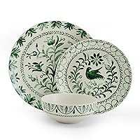 Fitz and Floyd Sicily Green 12 Piece Dinnerware Plate Bowl Set, Service for 4