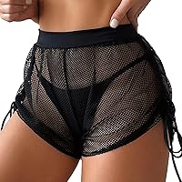 XJYIOEWT Bathing Suits with Shorts for Women Cover Up Beach Solid Sheer Mesh Cover Up Short Bottoms