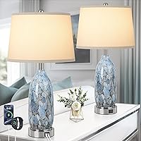Set of 2 Table Lamps with LED Night Light, 24 inch Unique Nightstand Lamps with Upgraded USB A+C Charging Ports, Blue Bedside Lamps for Bedroom, Livingroom End Table, Nursery Room