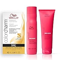 Wella Professionals Invigo Brilliance Color Protection Shampoo & Conditioner, For Fine Hair + Wella ColorCharm Permanent Liquid Hair Color for Gray Coverage, 9NG Sand Blonde