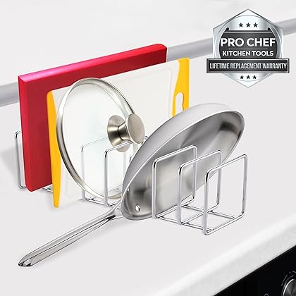 Pro Chef Kitchen Tools Stainless Steel Pot Lid Organizer - Keep Your Cabinets Organized with Metal Vertical Storage Shelf To Hold Pan Lids, Plates, Dishes, Cutting Boards (Packaging may vary)