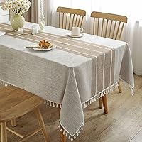 Tablecloths for Rectangle Tables,Cotton Linen Table Cloth Waterproof Tablecloth Wrinkle Free Farmhouse Dining Table Cover,Soft Fabric Table Cloths with Tassels,Brown,55