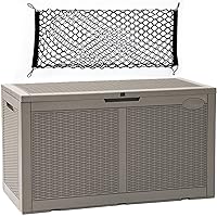 YITAHOME 100 Gallon Large Deck Box Upgrade Resin Outdoor Storage Boxes, Waterproof Patio Cushion Storage Bench for Patio Furniture, Pillows, Pool Supplies, Garden Tools- Rattan,Lockable (Light Brown)