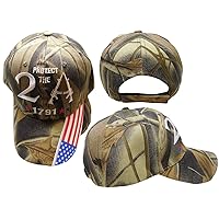 Protect The 2A 2nd Amendment 1791 USA Flag On Bill Embroidered Woodland Camouflage Camo Cap Hat