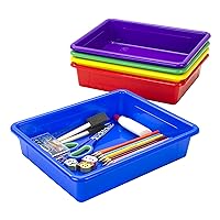 Storex Letter Size Flat Storage Tray – Organizer Bin for Classroom, Office and Home, Assorted Colors, 5-Pack (62514A05C)