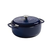 Lodge 6 Quart Enameled Cast Iron Dutch Oven with Lid – Dual Handles – Oven Safe up to 500° F or on Stovetop - Use to Marinate, Cook, Bake, Refrigerate and Serve – Indigo