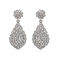 2.60 CTW Natural Diamond Polki Dangles 925 Sterling Silver Platinum Plated Classic Slice Diamond Earrings