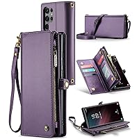 ASAPDOS for Samsung Galaxy S23 Ultra Case Wallet,Retro Suede PU Leather Strap Wristlet Flip Case with Magnetic Closure,[RFID Blocking] Card Holder and Kickstand for Men Women Purple