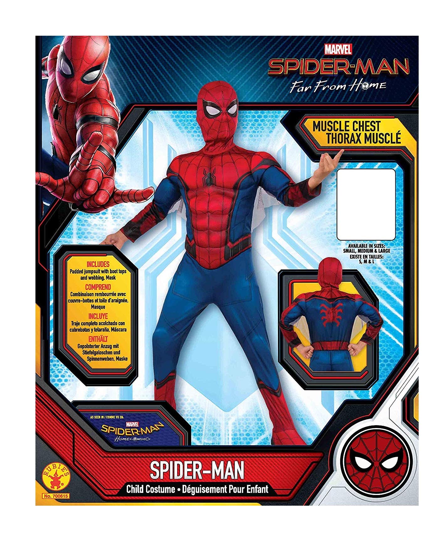 Rubie's Child's Marvel Spider-Man Far from Home Deluxe Spider-Man Costume & Mask, Large, Red/Blue
