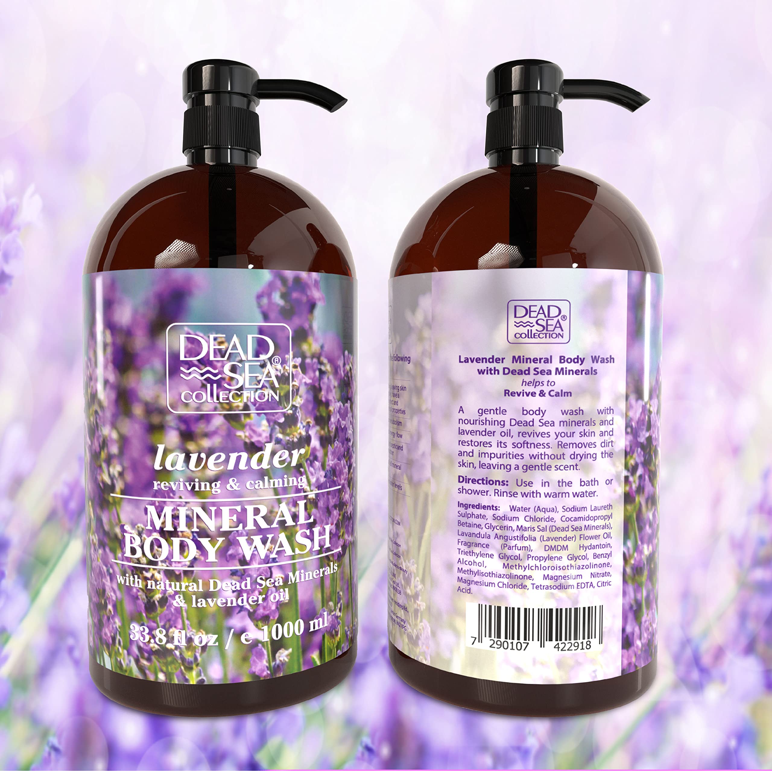 Dead Sea Collection Lavender Body Wash - with Dead Sea Minerals and Lavender Oil - Gentle Cleanses and Moisturizes Skin - Pack of 2 (67.6 fl. oz)