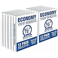 Economy 0.5 Inch 3 Ring Binder, Made in The USA, Round Ring Binder, Customizable Clear View Binder, 12 Pack (I08510)