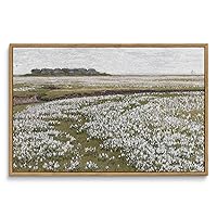 InSimSea Framed Canvas Wall Art, Vintage Classical Grassland Paintings Large Wall Art, Meadow Full of Flowers Wall Pictures for Living Room Farmhouse Bathroom Wall Decor 16x24in