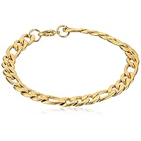 Mens Stainless Steel Gold IP Figaro Chain Bracelet, 8.25-Inch, Gold