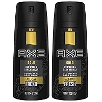 Axe Gold Oud Wood and Dark Vanilla Deodorant Body Spray 4.0 oz (Pack of 2)