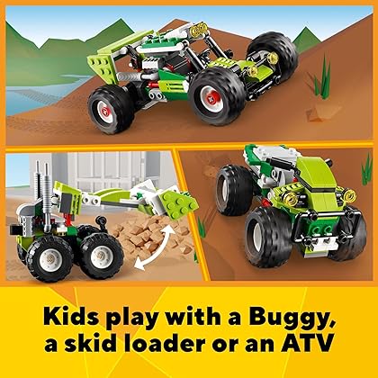 LEGO Creator 3in1 Off-Road Buggy to Skid Loader Digger to ATV Car Toy 31123, 3 Vehicle Construction Set for Kids 7 Plus Years Old