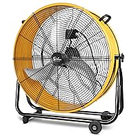 Simple Deluxe 24 Inch Drum Fan 3 Speed Air Circulation for Warehouse, Greenhouse, Workshop, Patio, Factory and Basement-High Velocity, Yellow