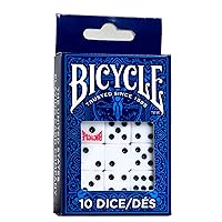 Bicycle Dice Set, Six Sided Dice, D6 Dice, Playing Dice, Standard Game Dice, 10 Count, White, 16 mm