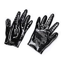 Single BDSM Adult Black PVC Pendant Gloves with Shock Gloves on Middle Finger, Fun Sex Products Toy