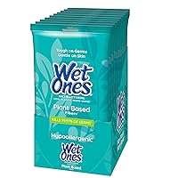 Wet Ones Plant Based Antibacterial Hand Wipes, 20 Count, 10 Pack - Kills 99.99% of Germs, Non-Plastic, Hypoallergenic, Refreshing Scent, TSA Approved for Travel