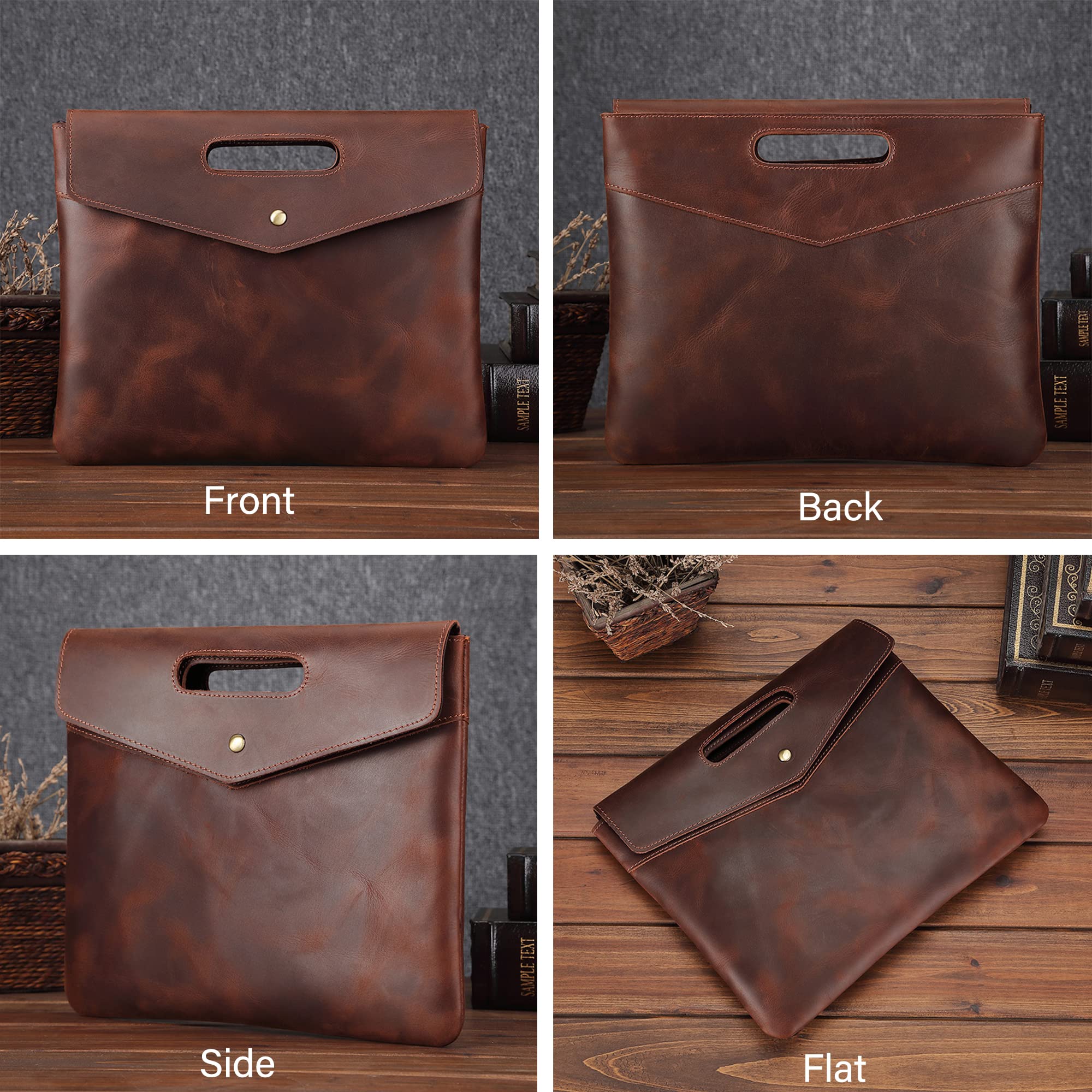 Leather Men's Briefcase Clutch Bag, Retro Business Envelope Bag, Men's Bag for Mac Book Air/Pro & Tablet, Document Bag