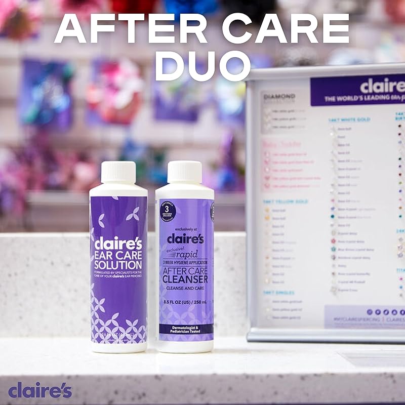 Claire's 8.5 Fl Oz Rapid 3 Week Aftercare Ear Piercing Solution Lotion –  Avoid Infections on Pierced Ears, Nose Piercings, and Belly Button  Piercings