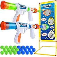 Astroshot Gemini Shooting Games for Kids - 2pk Soft Foam Ball Popper Toy Foam Blasters and Guns, 2-Player Toy Guns Set with Standing Shooting Target and 24 Soft Foam Balls