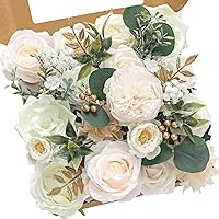 Serwalin Artificial Flowers White Peony and Roses Box Set, 10.63 x 9.84 x 2.17 in, 20 Artificial Flowers, 8 in Flexible Wired Stems, Perfect for Weddings, Parties, Home Decor