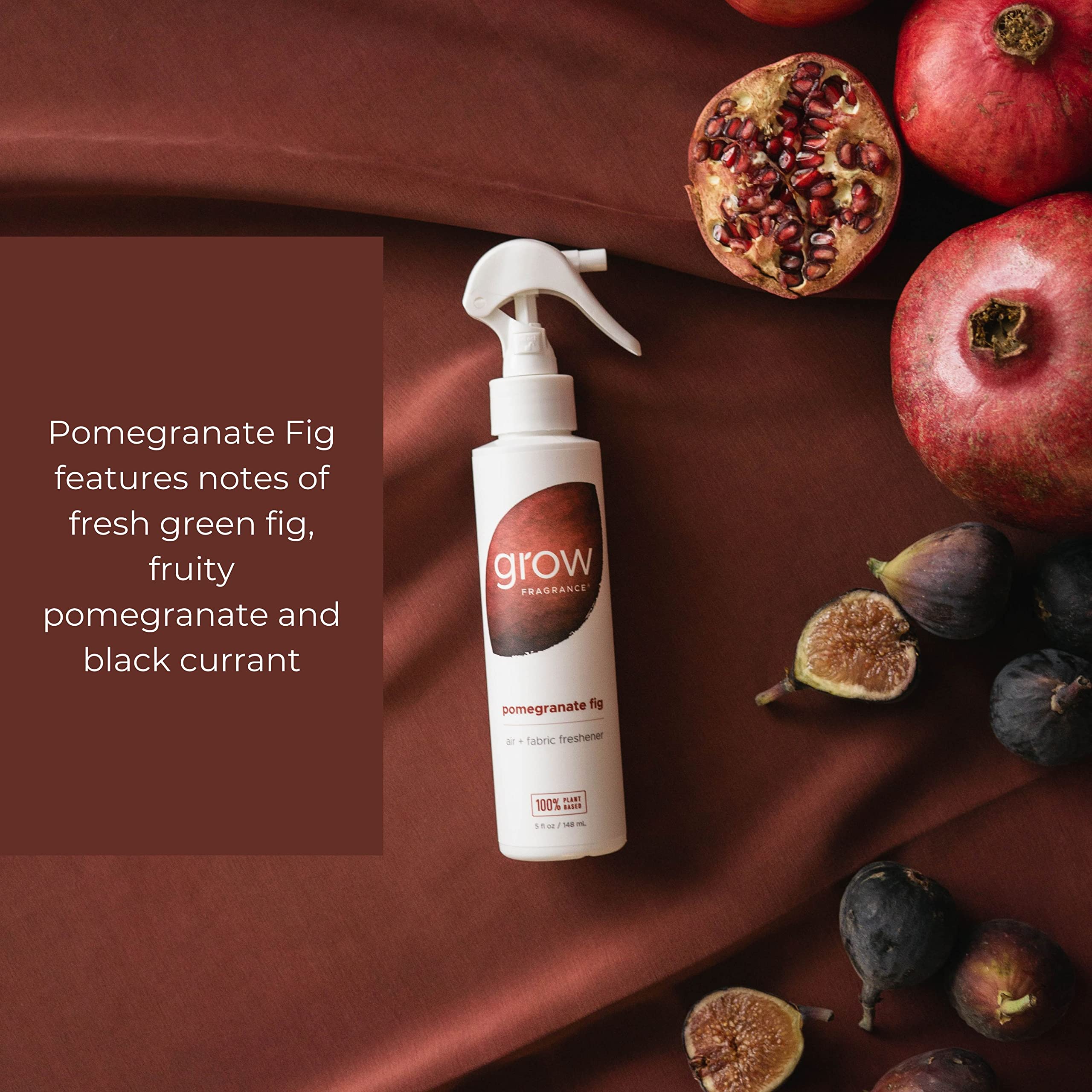 Grow Fragrance - Certified Non Toxic, 100% Plant Based Fabric and Room Air Freshener Spray. Made with All Natural Essential Oils -Pomegranate Fig Scent - Great Deodorizer Odor Eliminator