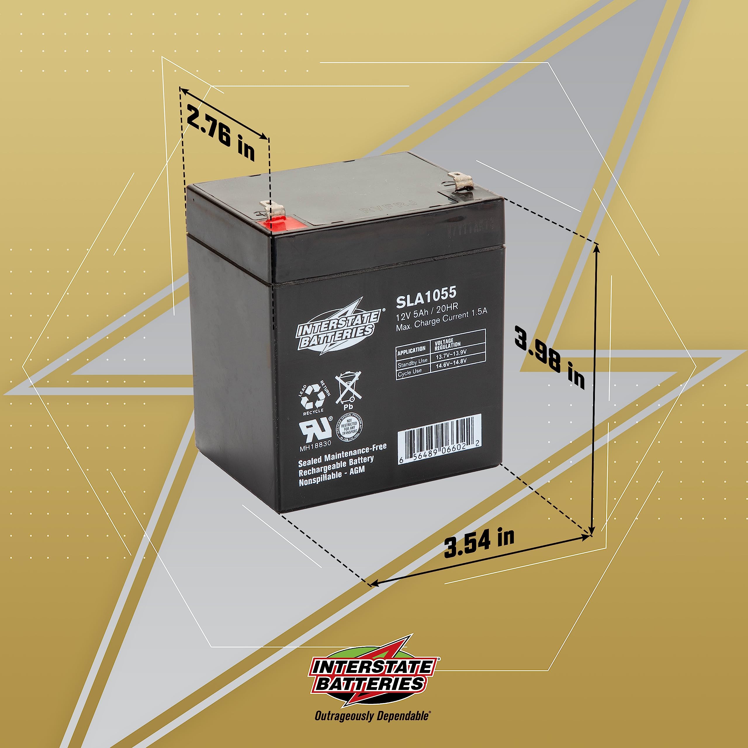 Interstate Batteries 12V 5Ah Battery (SLA1055) & 12V 8Ah Battery (SLA1075) Rechargeable Sealed Lead Acid SLA AGM (F1 Terminal) Wireless Internet UPS Systems, 5.94