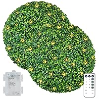 AILANDA Artificial Boxwood Topiary Ball, 2PCS 16'' Faux Topiary Boxwood Plant with 200 LED & Timer, Decorative Boxwood Garden Spheres for Balcony Backyard Wedding Home Front Porch Indoor Outdoor Decor
