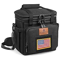 HSHRISH Double Deck Tactical Lunch Box, Large Expandable Insulated Lunch Bag, Durable Waterproof Leakproof Cooler Bag with Flag for Adults/Men/Work Outdoor Trips, 20 Cans/15 L, Black