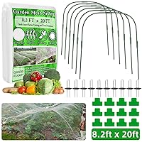 Garden Mesh Netting 8.2x20ft Plant Cover with 6pcs Garden Hoops 12pcs Clips and 10pcs Garden Staples for Vegetable Plants Fruits Flowers Greenhouse Crops Birds Animals Barrier Protection