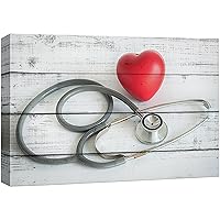 wall26 Canvas Print Wall Art Wood Panel Doctor's Stethoscope Heart Medical & Hospital Health Photography Realism Fitness Therapeutic Colorful Decorative for Living Room, Bedroom, Office - 16