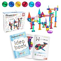 PicassoTiles 150PC Marble Run Magnetic Race Track + Idea Book w/Over 150+ Creative Ideas, STEAM Learning & Educational Sensory Playset for Preschool and Kindergarten Kids, The Ultimate Educational Toy
