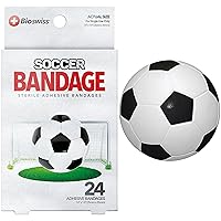 BioSwiss Bandages, Soccer Ball Shaped Self Adhesive Bandage, Latex Free Sterile Wound Care, Fun First Aid Kit Supplies for Kids, 24 Count